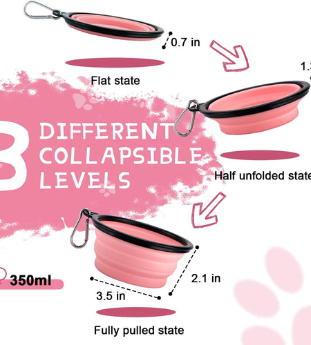 Expandable Dog Bowls for Travel, 2-Pack Dog Portable Water Bowl for Dogs Cats Pet Foldable Feeding Watering Dish for Traveling Camping Walking with 2 Carabiners, BPA Free