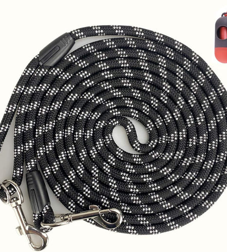 Long Rope Dog Leash for Dog Training 12FT 20FT 30FT 50FT, Reflective Threads Dog Leashes Tie-Out Check Cord Recall Training Agility Lead for Large Medium Small Dogs (10Mm*12Ft, Black)