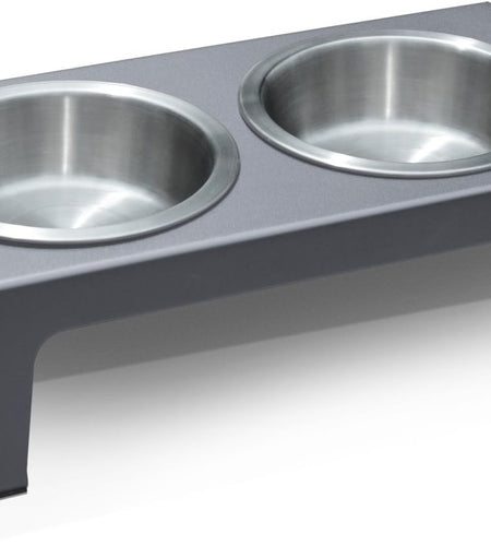 Elevated Dog Bowls, Cat Bowls -- Premium Anodized Aluminum Feeder (Short 4"). Us Food Grade Stainless Steel Raised Bowls,Metallic Gray